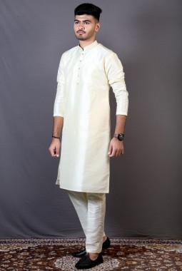 Cream Art Silk Festival Wear Kafni Pajama