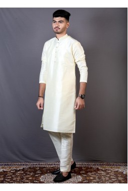 Cream Art Silk Festival Wear Kafni Pajama
