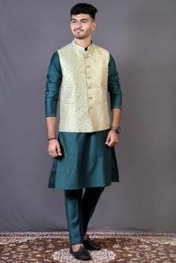 Bottle Green Art Silk Festival Wear Kafni Pajama