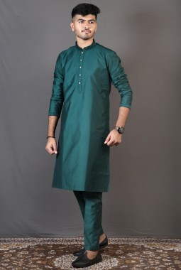 Bottle Green Art Silk Festival Wear Kafni Pajama