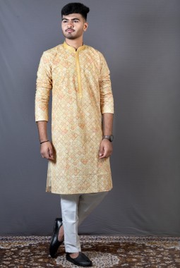 Yellow Lakhnavi Party Wear Kafni Pajama