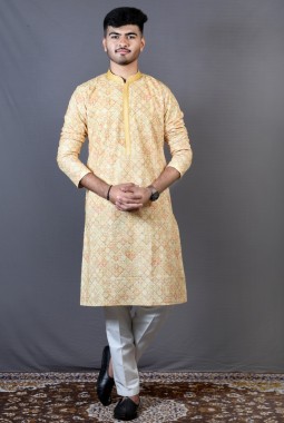 Yellow Lakhnavi Party Wear Kafni Pajama