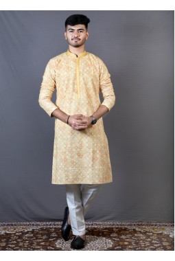 Yellow Lakhnavi Party Wear Kafni Pajama