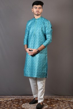 Teal Art Silk Party Wear Kafni Pajama