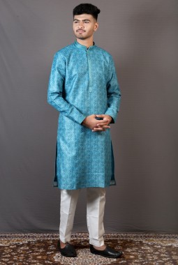 Teal Art Silk Party Wear Kafni Pajama