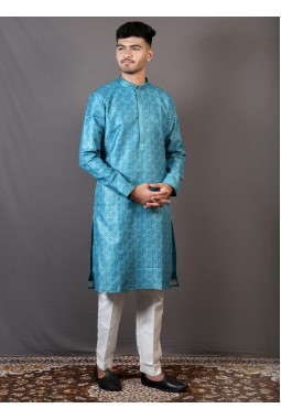 Teal Art Silk Party Wear Kafni Pajama
