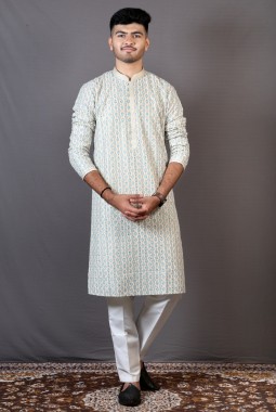 Cream Lakhnavi Wedding Wear Kafni Pajama