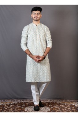Cream Lakhnavi Wedding Wear Kafni Pajama