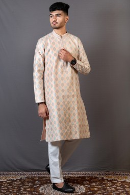 Peach Brocase Silk Wedding Wear Kafni Pajama