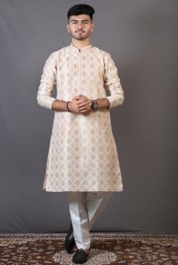 Peach Brocase Silk Wedding Wear Kafni Pajama