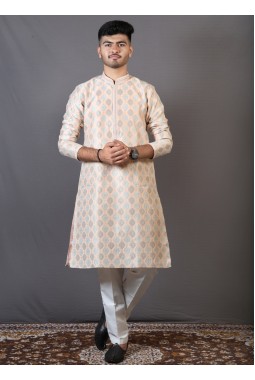 Peach Brocase Silk Wedding Wear Kafni Pajama