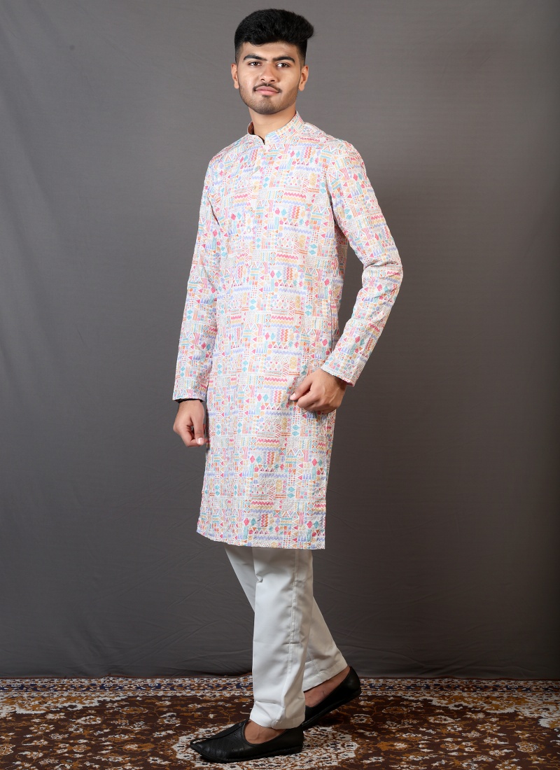 Multicolor Lakhnavi Festival Wear Kafni Pajama Multicolor Lakhnavi Festival Wear Kafni Pajama