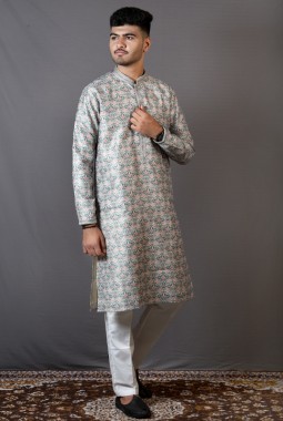 Multicolor Brocase Silk Wedding Wear Kafni Pajama