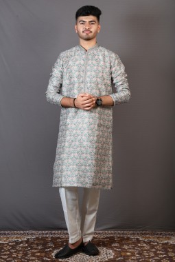 Multicolor Brocase Silk Wedding Wear Kafni Pajama